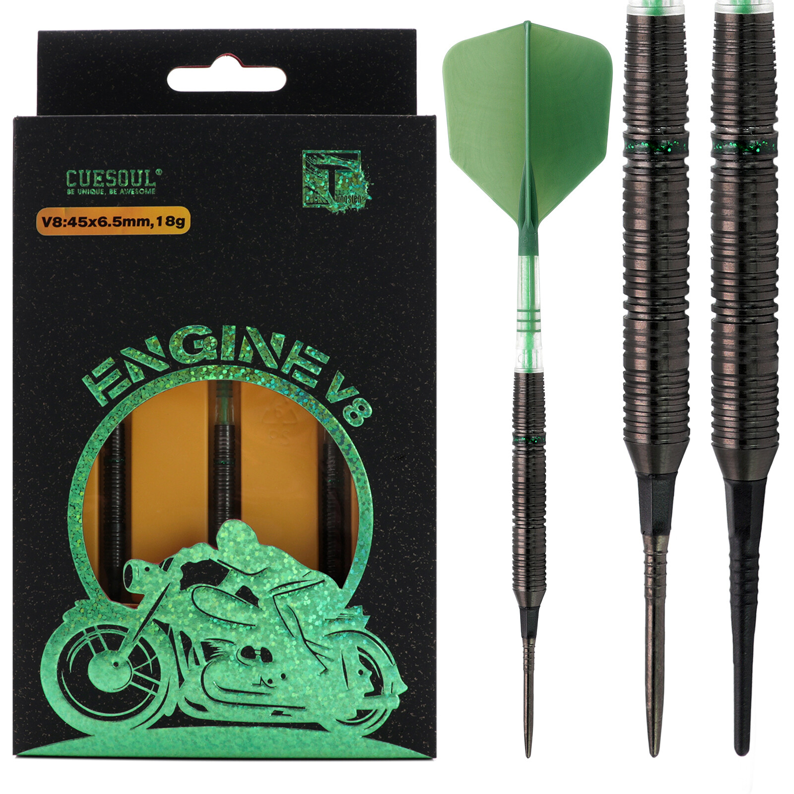CUESOUL ENGINE V8 18/20/22g Steel Tip 90% Tungsten Darts with GEM STONE Finished