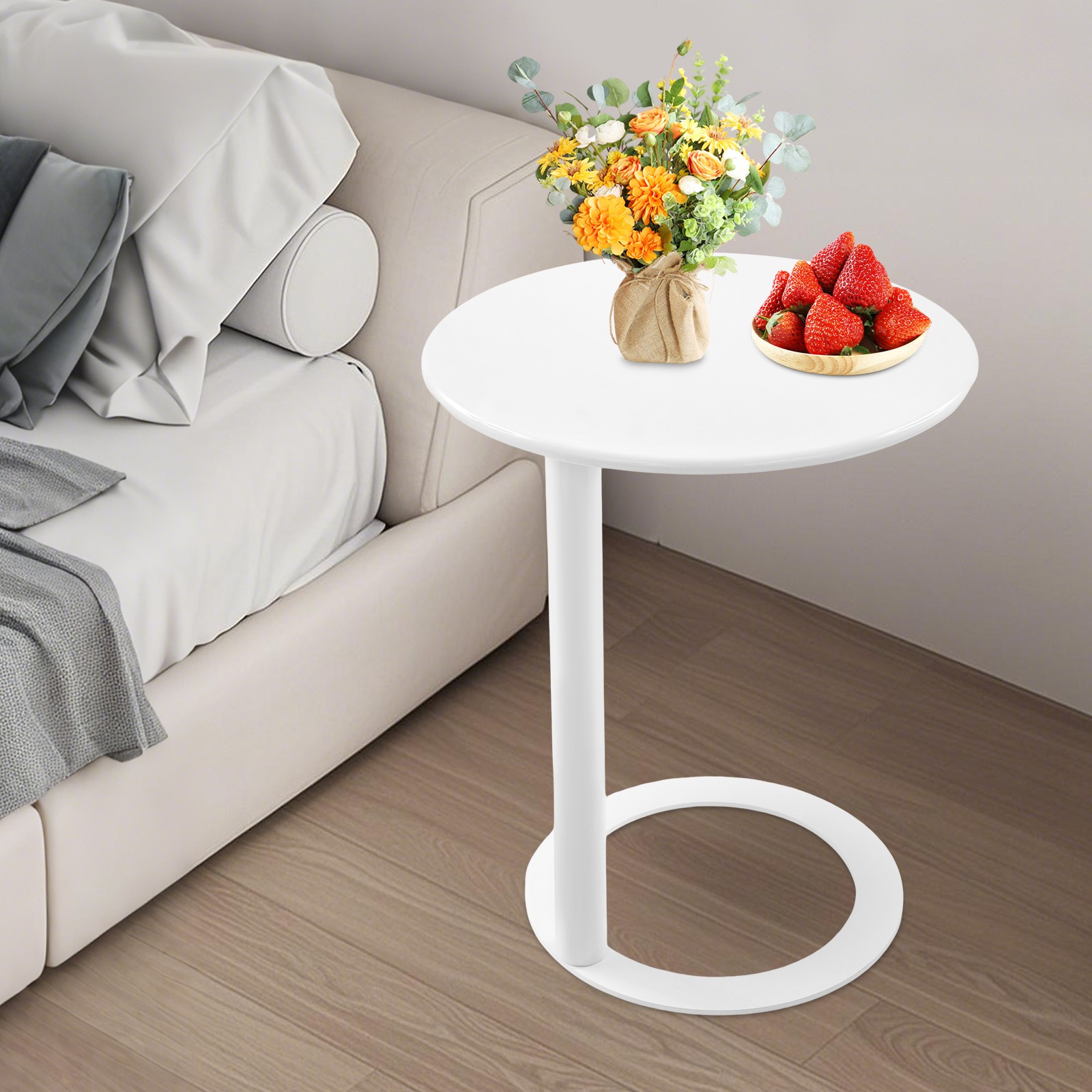 Round Side Table with O-Shaped Base - Stylish, Space-Saving Design