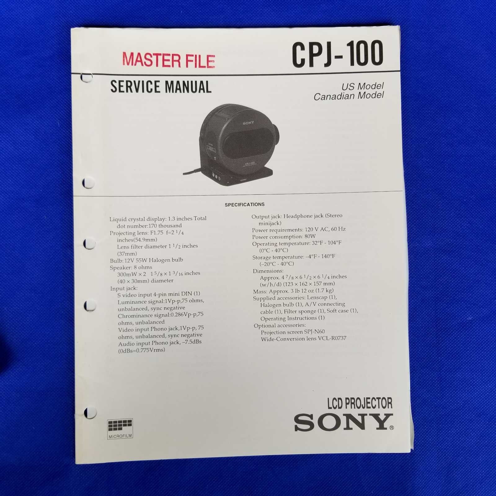SONY CPJ-100 Service Manual Original Paper OEM Repair Guide - USA