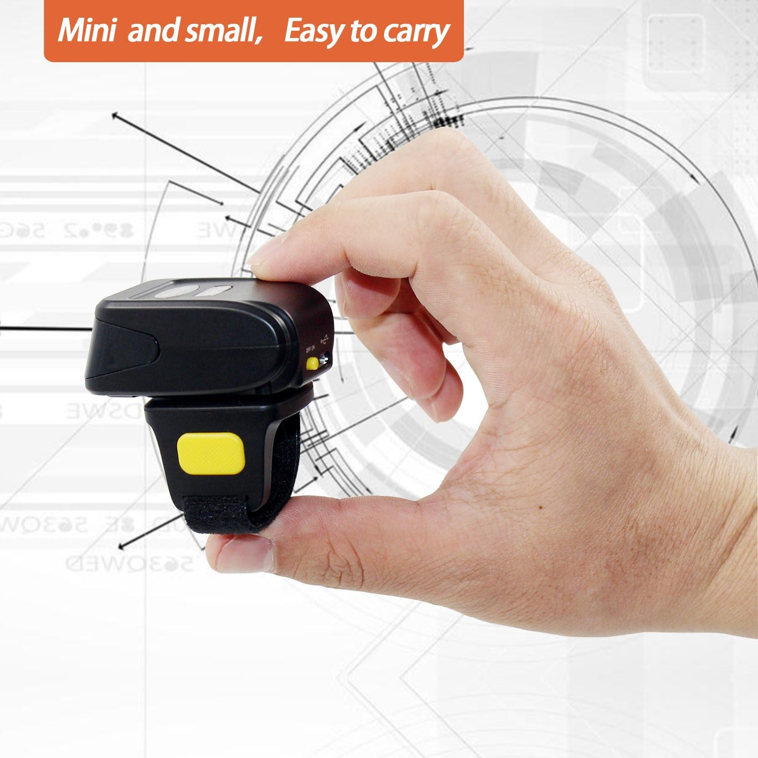Bluetooth Ring 1D 2D QR Barcode Scanner,Wearable Wireless Finger Mini Bar Code