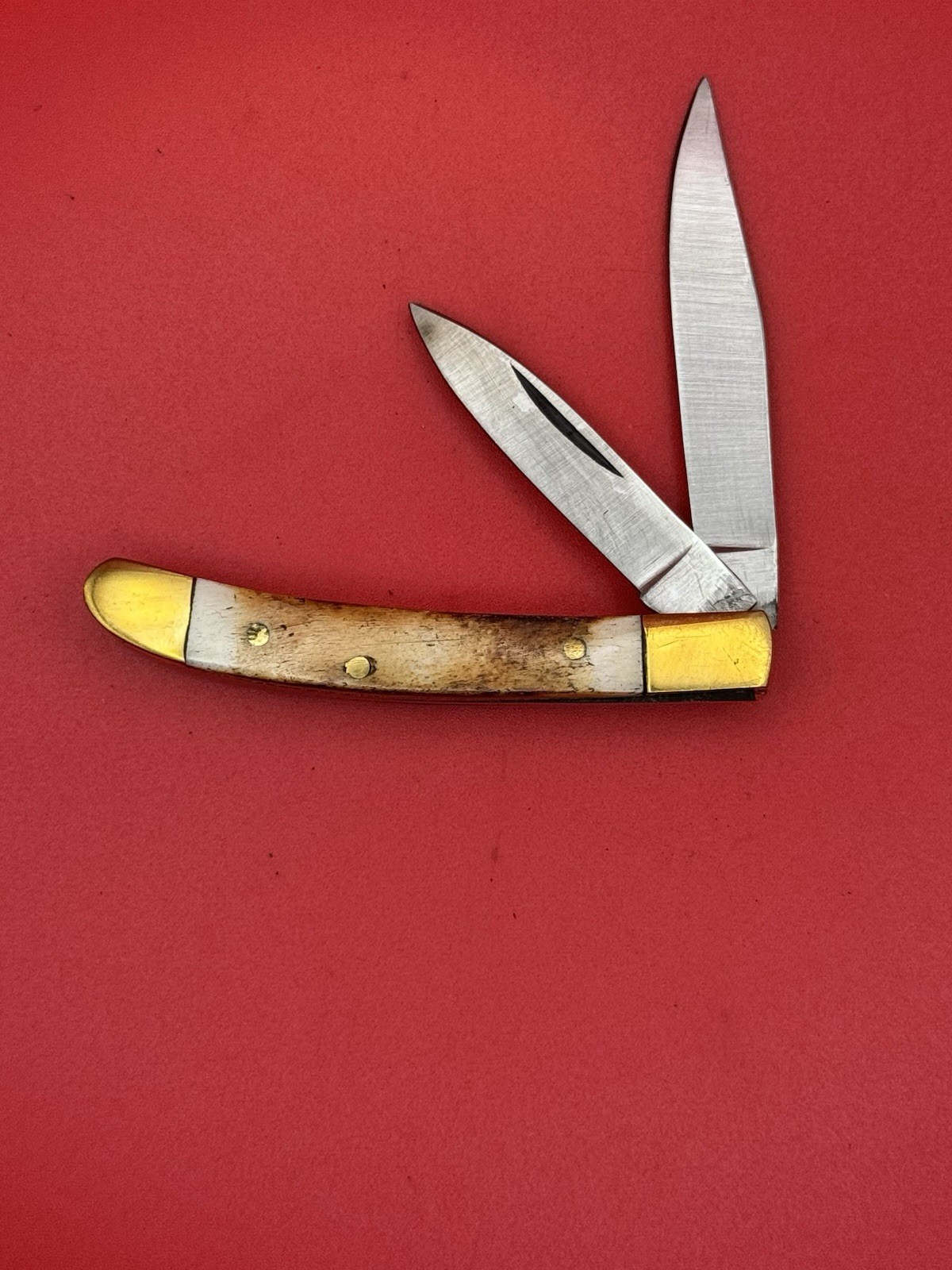 New American Cutlery Hand Made Trapper Bone Stag Handle Knife Pocket 2 Blade