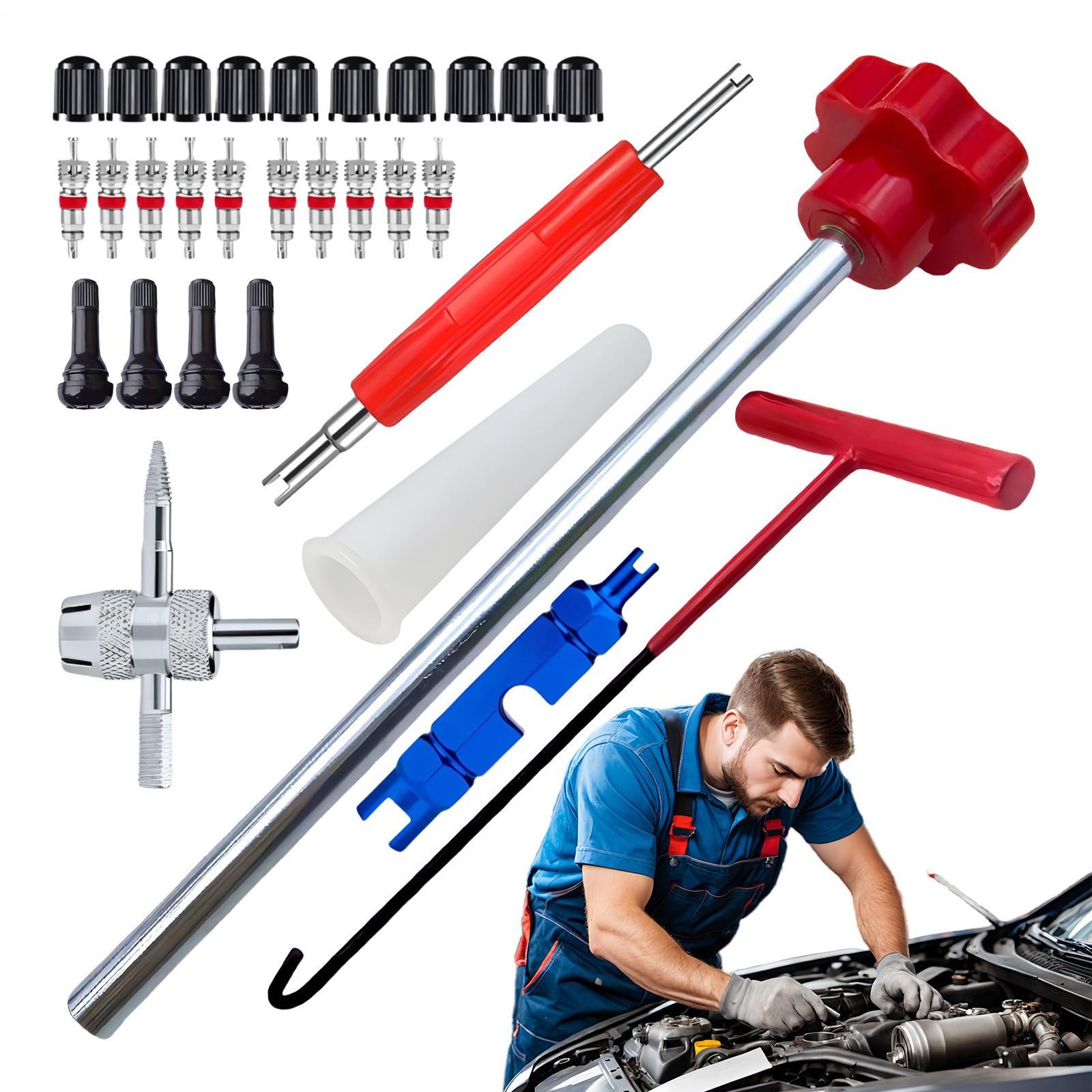 30Pcs Valve Stem Tool Kit Tire Installer Tool Valve Remover Tool Quick Change