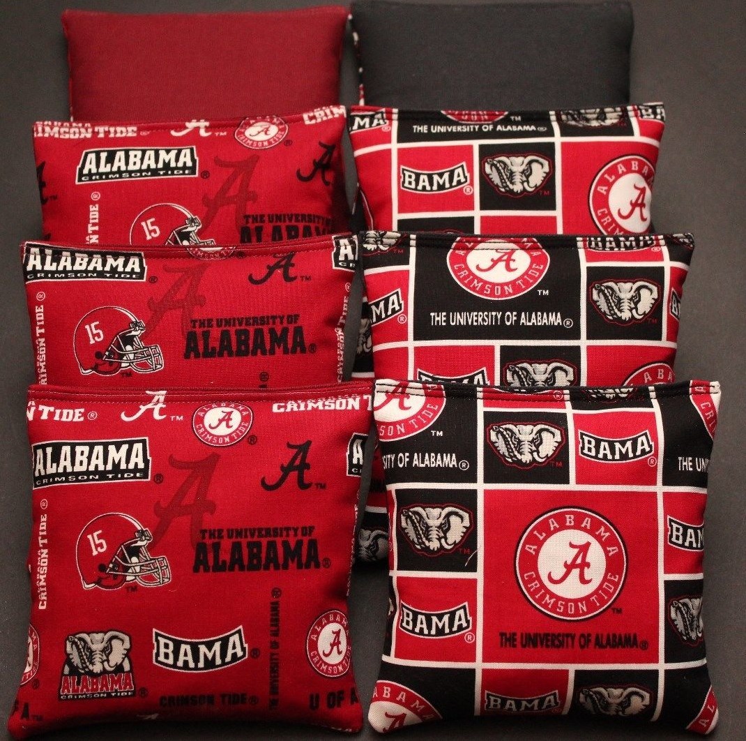 CORNHOLE BEANBAGS made w University of ALABAMA CRIMSON TIDE FABRIC 8 ACA Bags