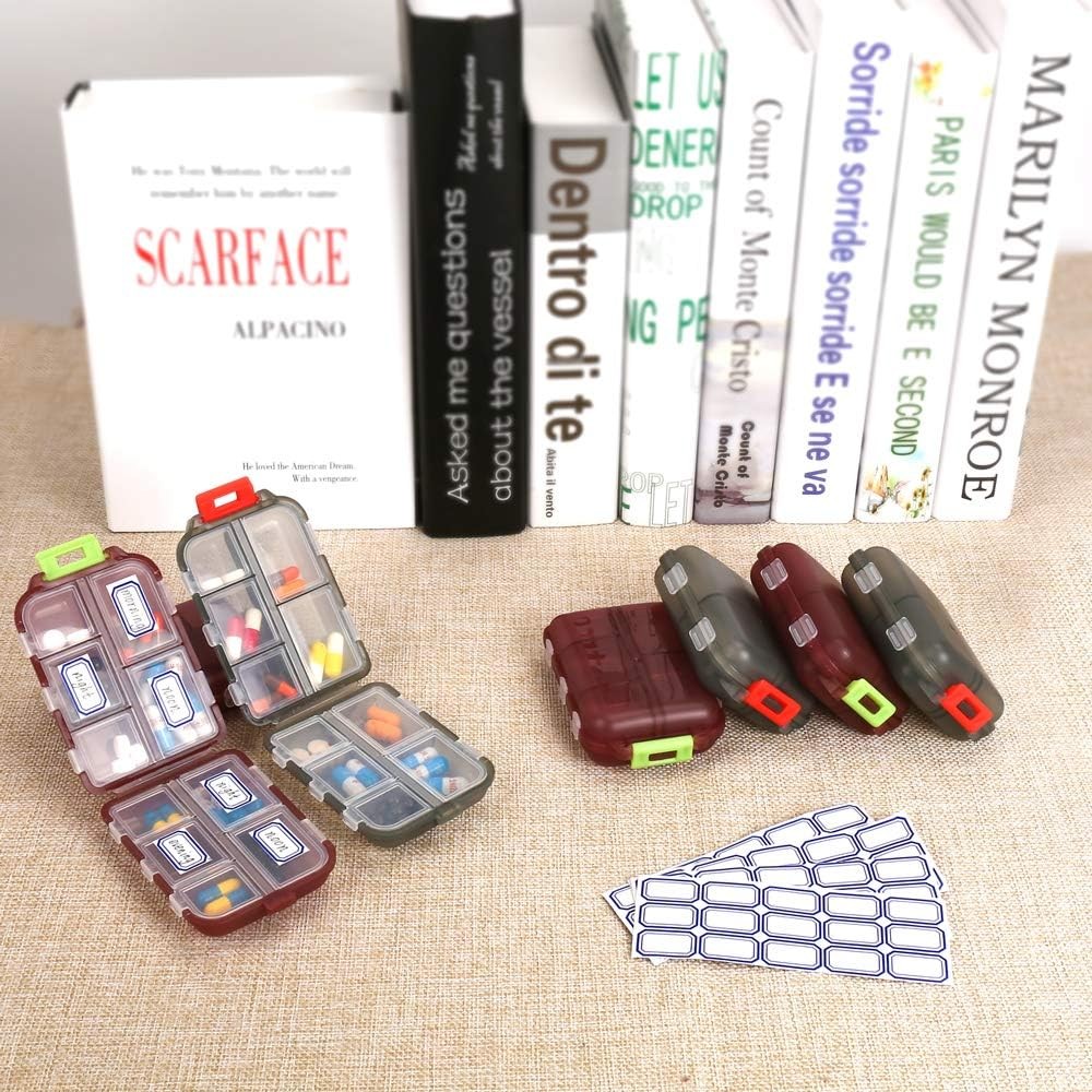 2PCS Travel Pill Organizer Box, Portable Case, Box Grey+dark Red