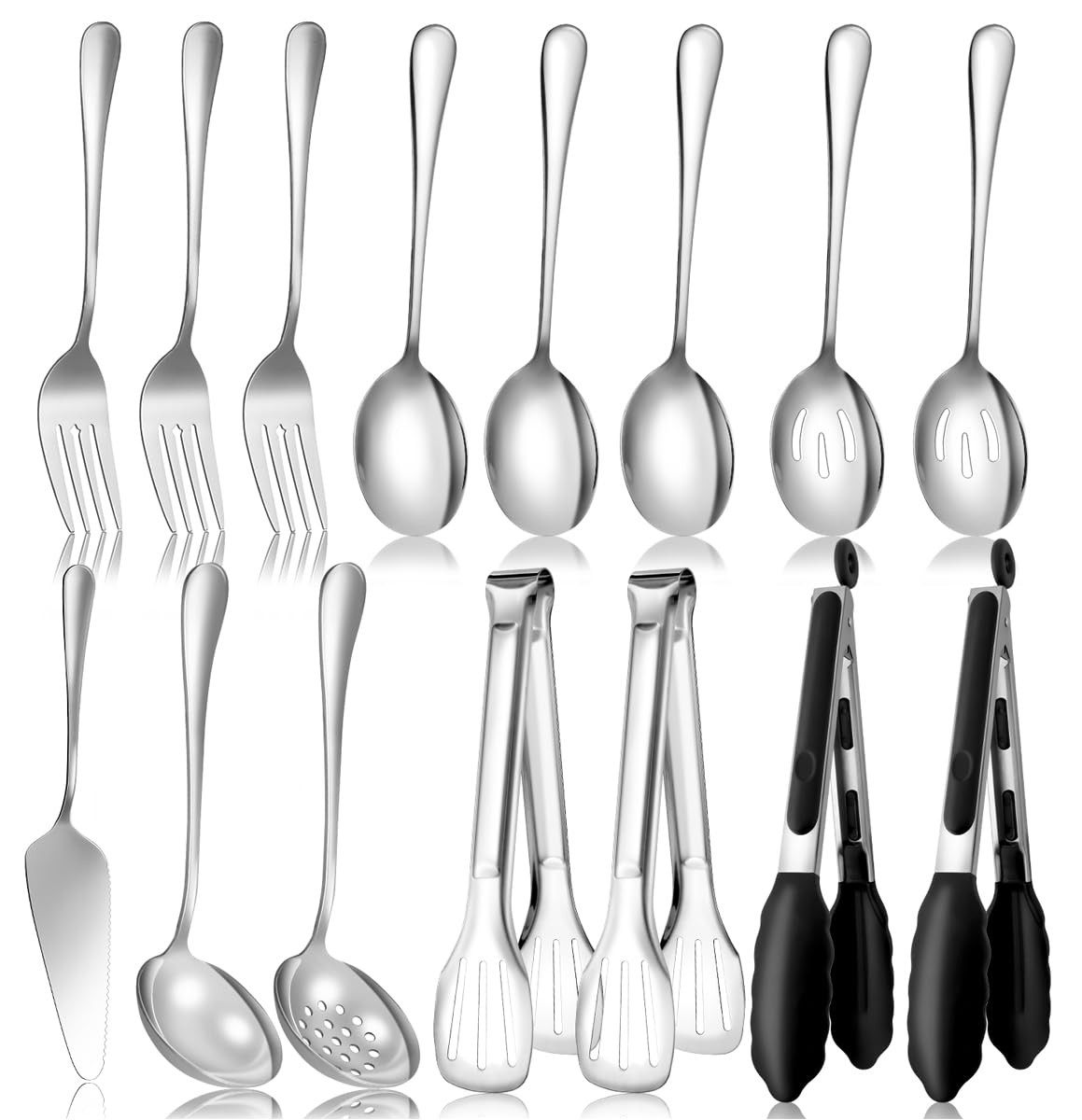 Serving Utensils Set for Partie, Silver Stainless Steel Metal Serveware Large...