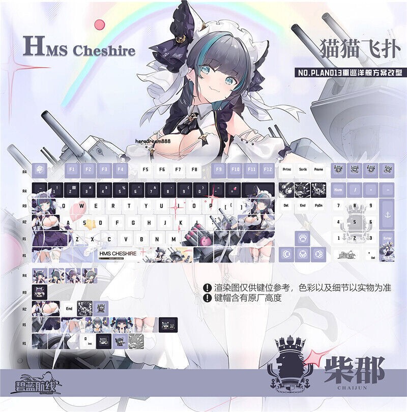 Azur Lane Keycaps HMS Cheshire Anime PBT Dye-sub for Cherry MX Keyboard 130 Keys