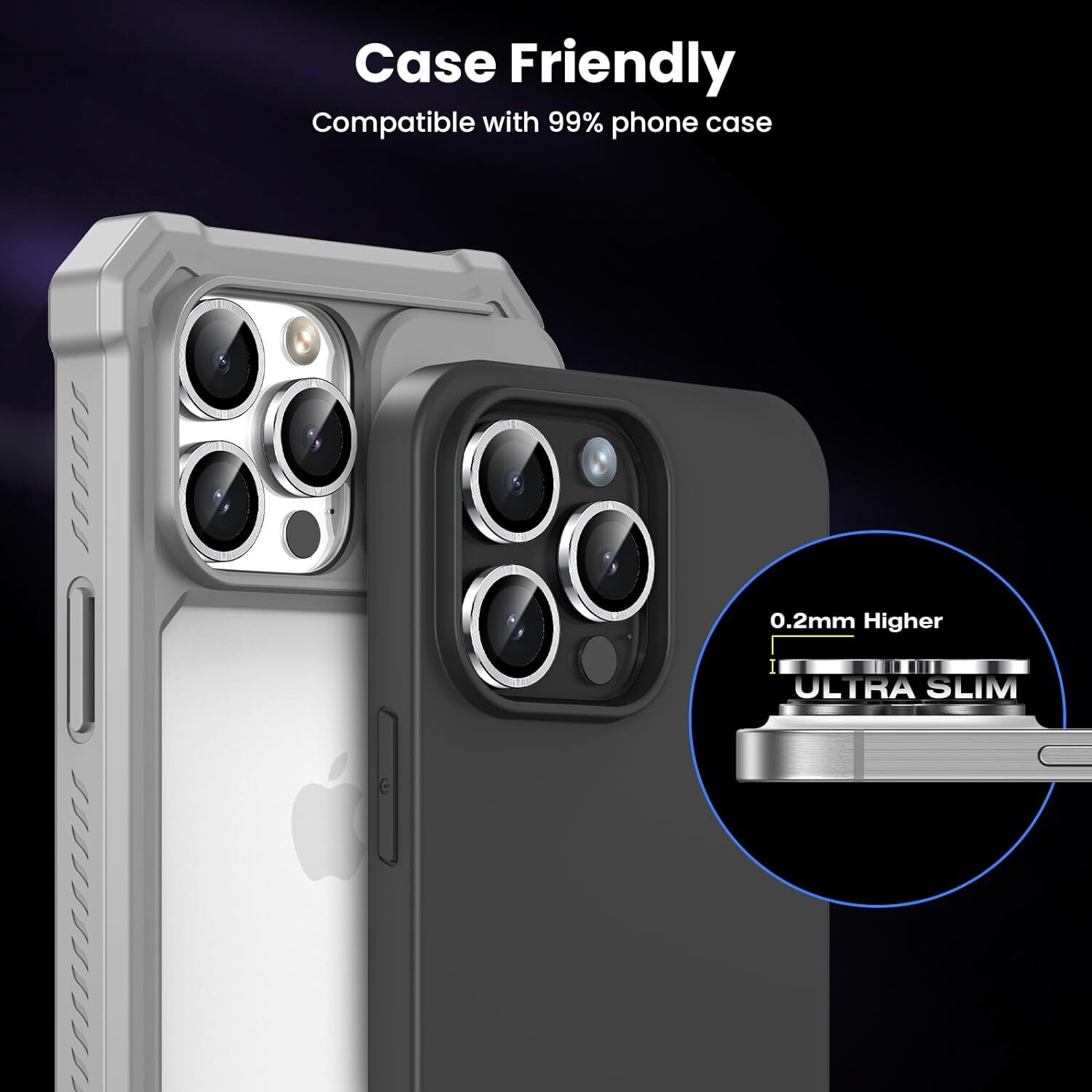 For iPhone 16 15 Pro Max Plus Metal Ring Tempered Glass HD Camera Lens Protector