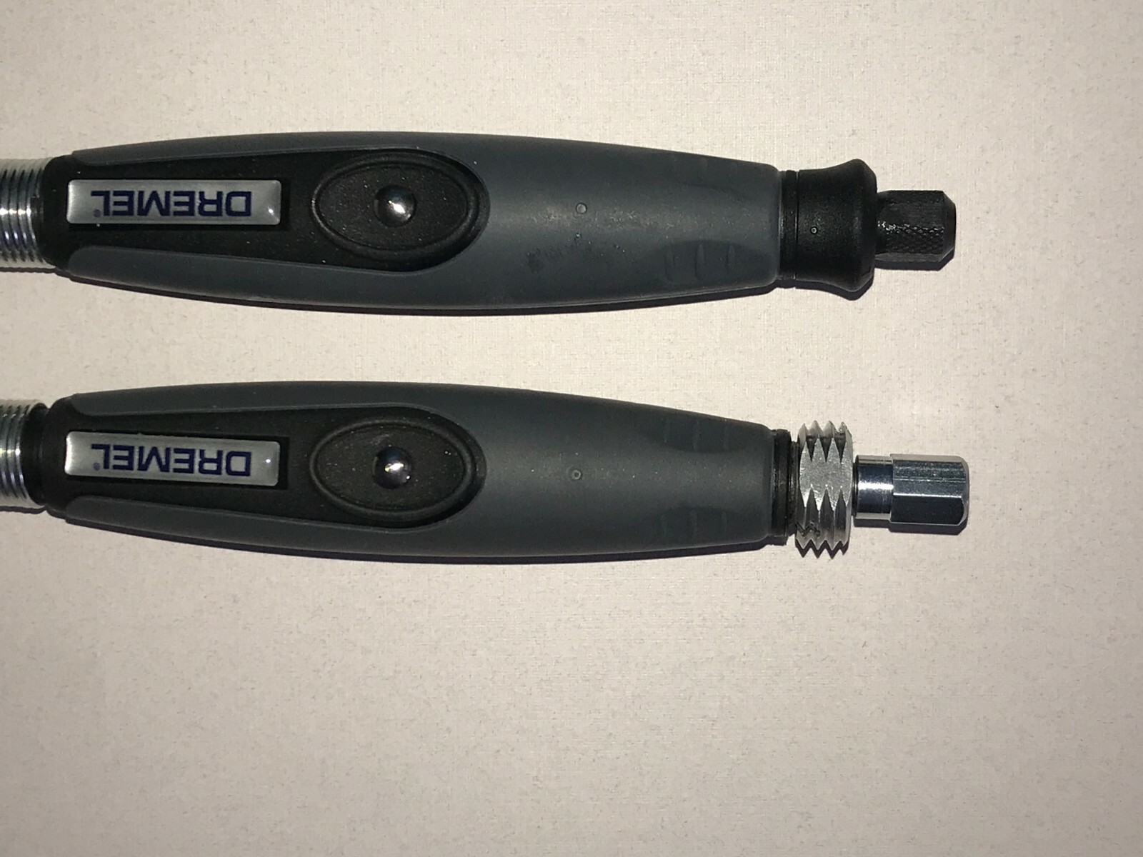 Threaded adapter join multiple rotary tool flex shafts together. Longer cable