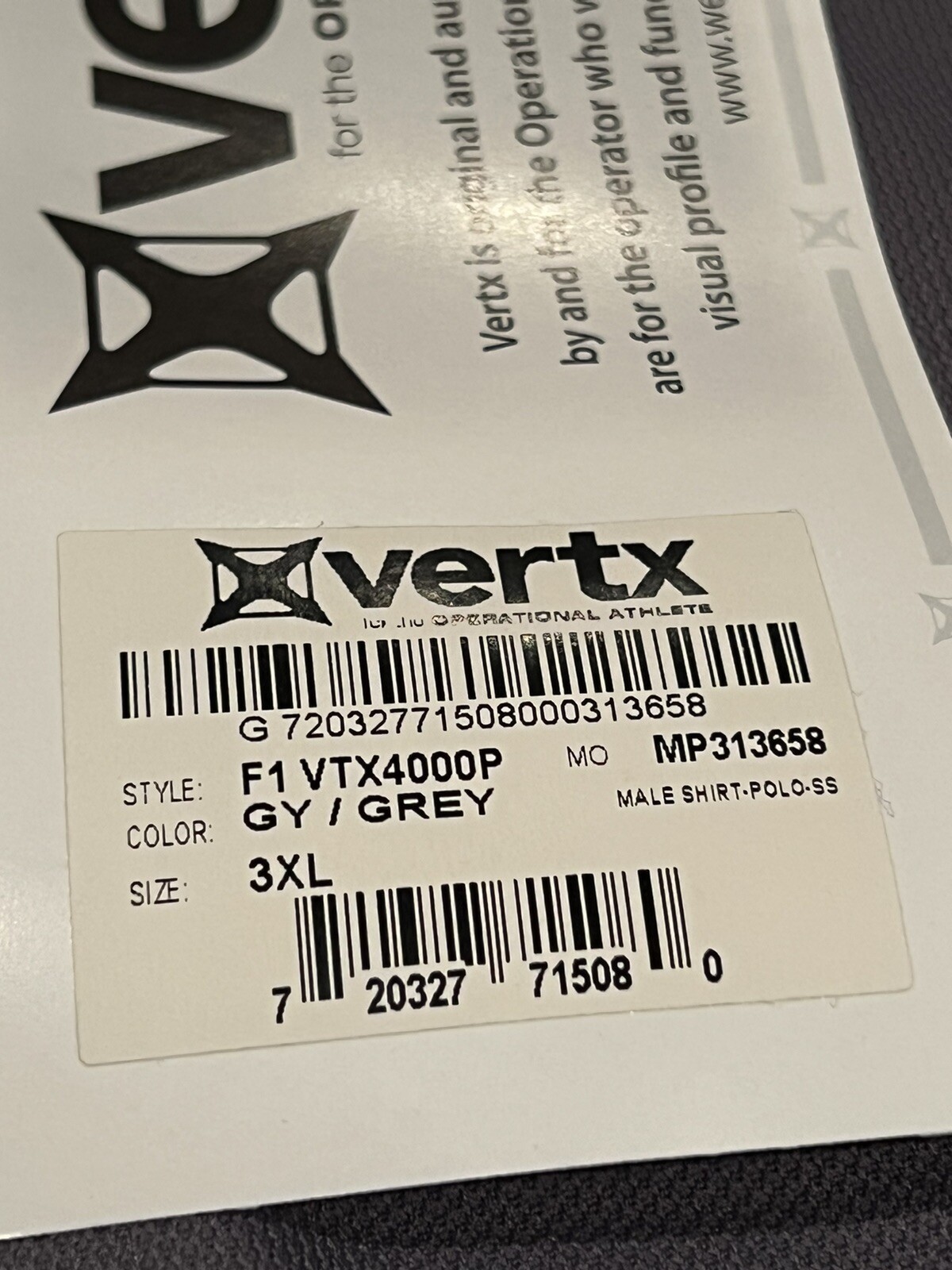 Vertx 3XL Men’s Coldblack Long Sleeve Polo Grey VTX4000P