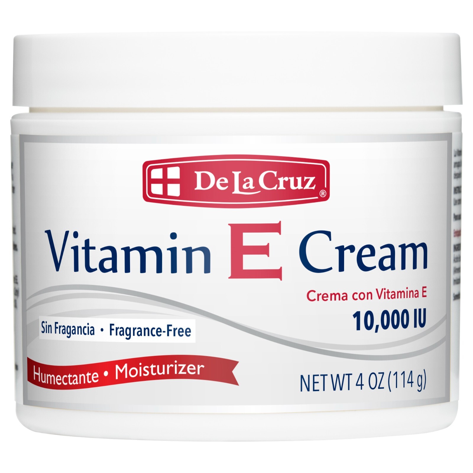 De La Cruz 10,000 IU Vitamin E Cream FRAGRANCE FREE Version 4 OZ. - Made in USA