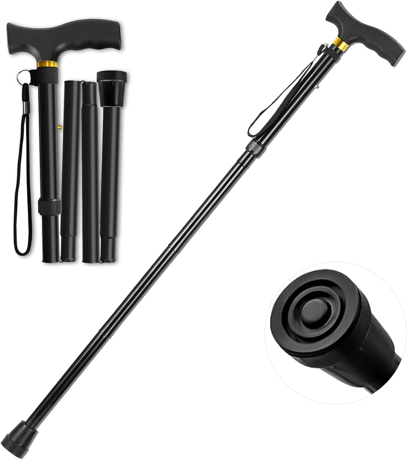 Folding Cane, 5-Level Adjustable Height Walking, Lightweight Collapsible