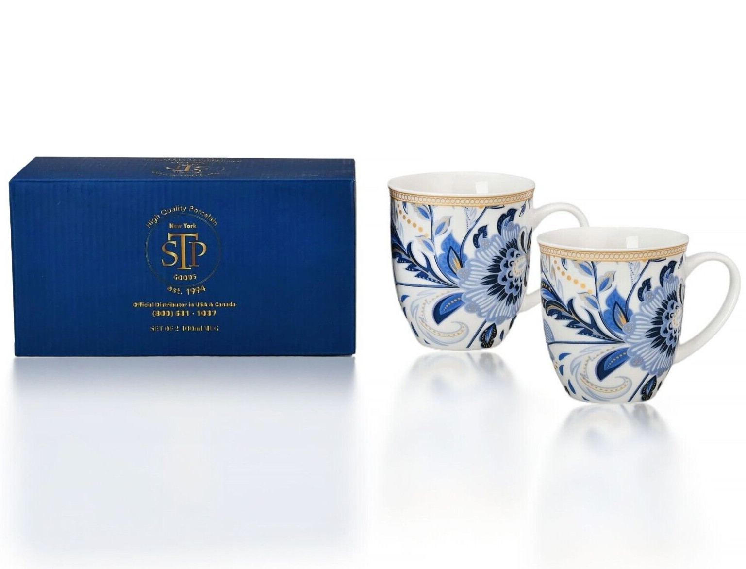 STPGOODS Melodie de Fleurs Porcelain Mug Set of 2 Floral Coffee Mugs 13.5 oz