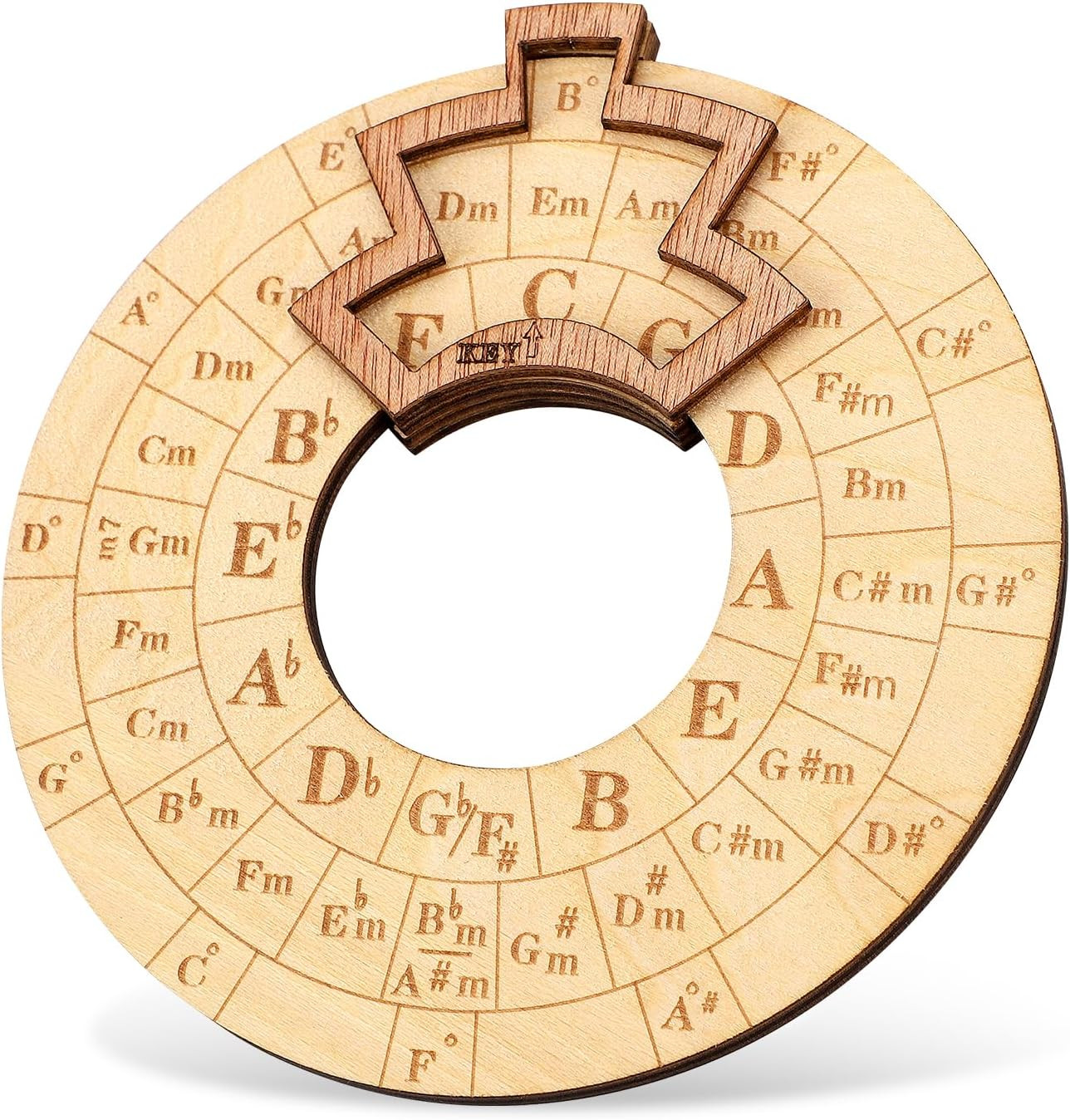 Wooden Circle of Fifths Chord Wheel for Guitar, Bass, Piano, Violin