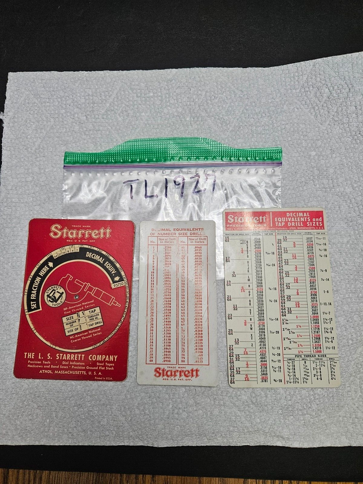 3 - VTG STARRETT 1 - 1949 DIAL CHART TAP & DRILL SIZE CHARTS (TL1927)