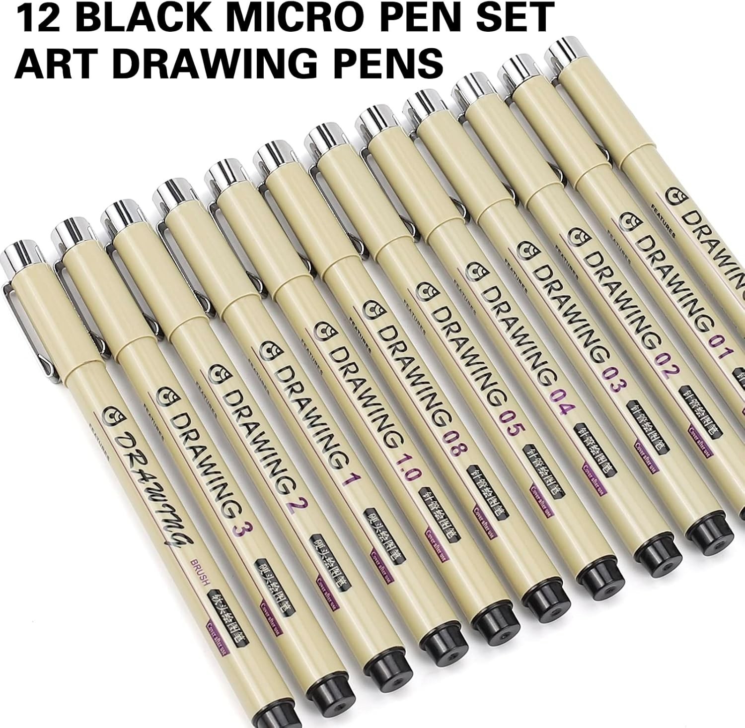 Muchcute 12 Black Fine Line Waterproof Art Pens - Perfect for Artists & Kids