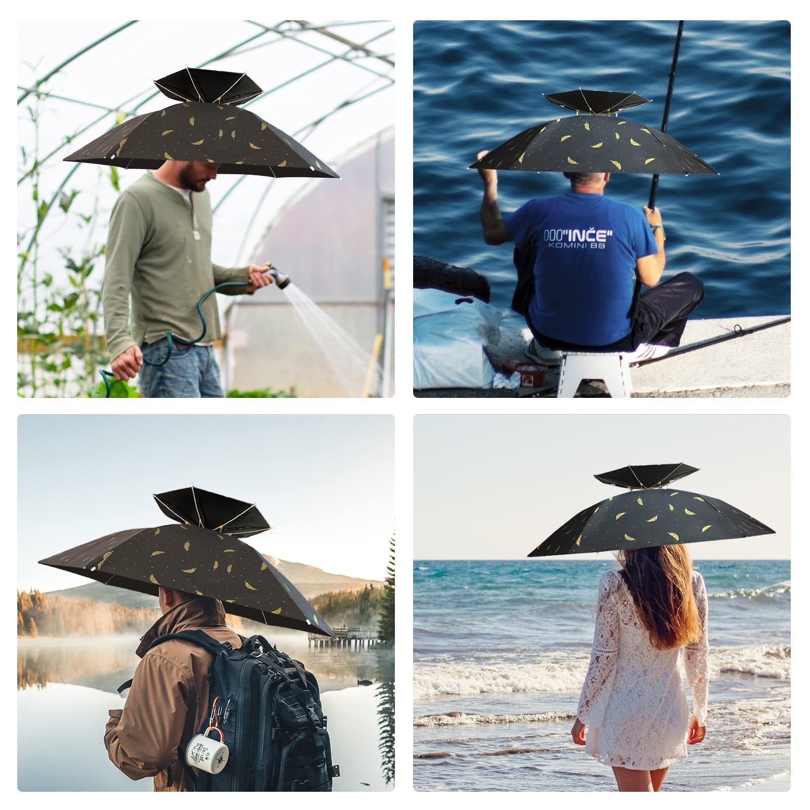 NEW-Vi Umbrella Hat Folding Adjustable Sun Rain Cap, 37.4” UPF 50+ UV Protect...