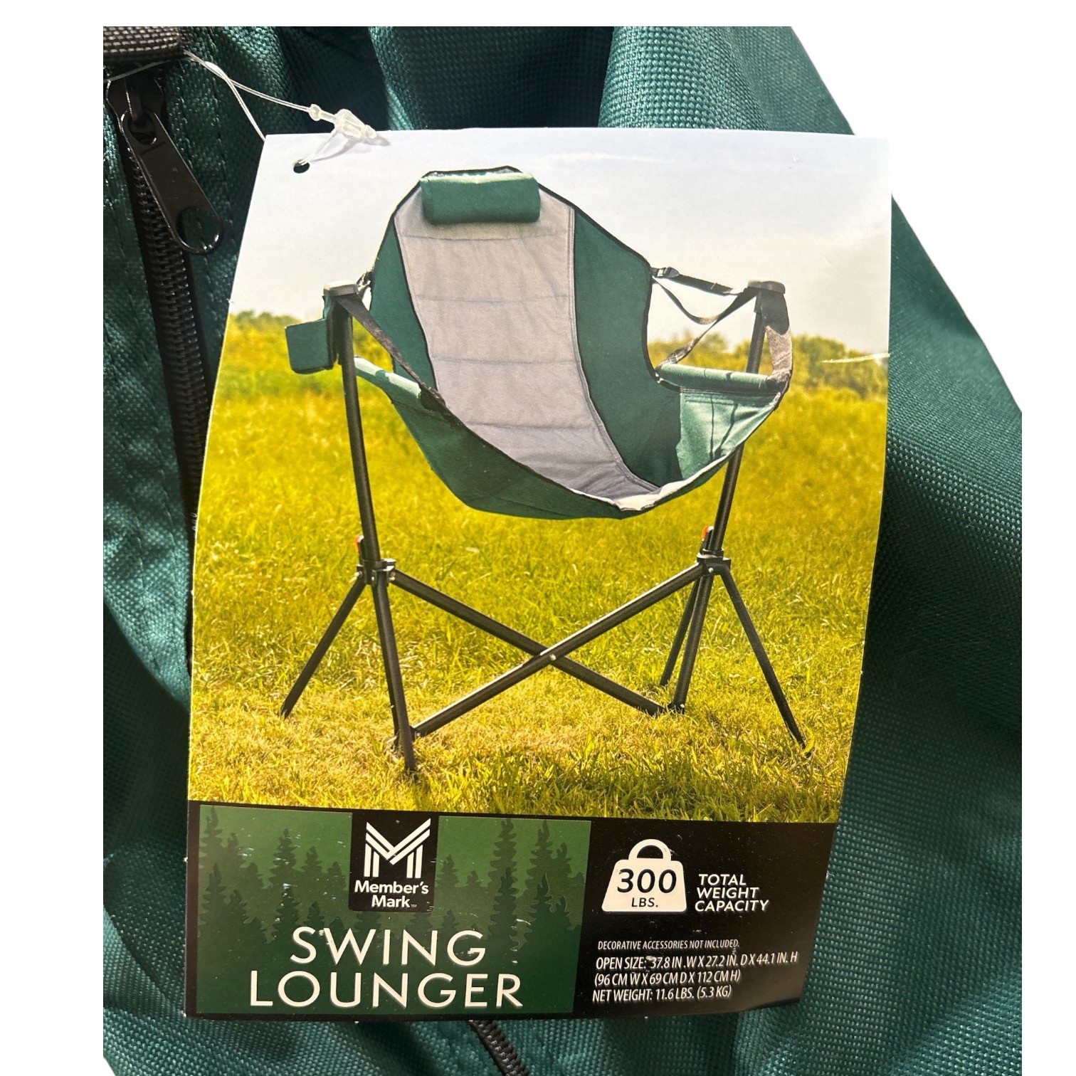 Member's Mark Swing Chair Lounger, 300lb Capacity, 37.8" x 27.2" x 44.1", Green