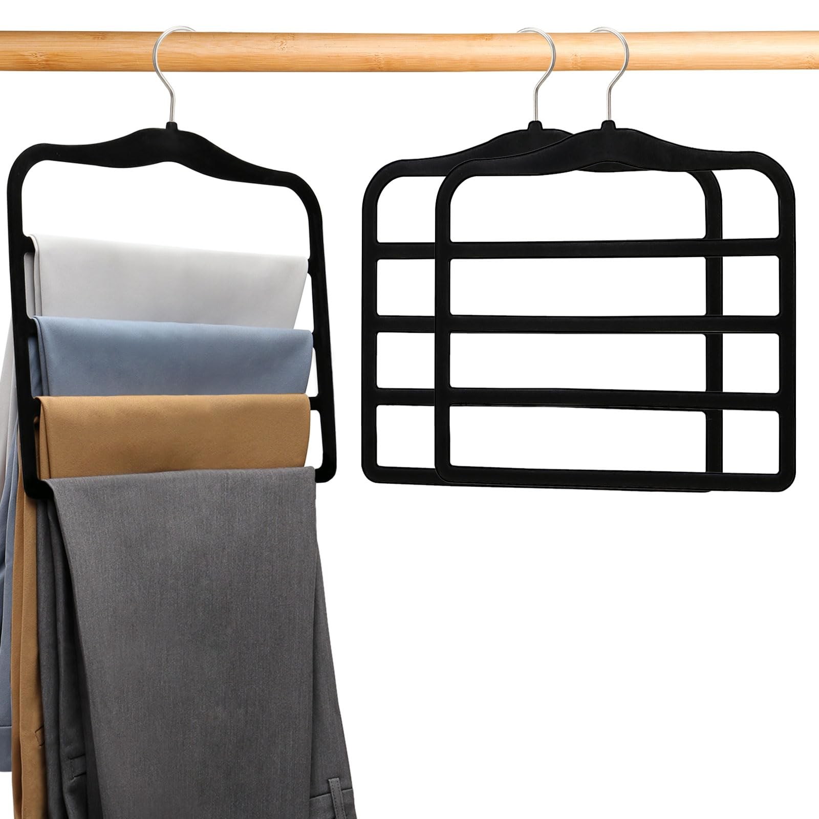 2-Pack Velvet Pants Hangers - Space Saving Multi-Layer Non-Slip Closet Organi...