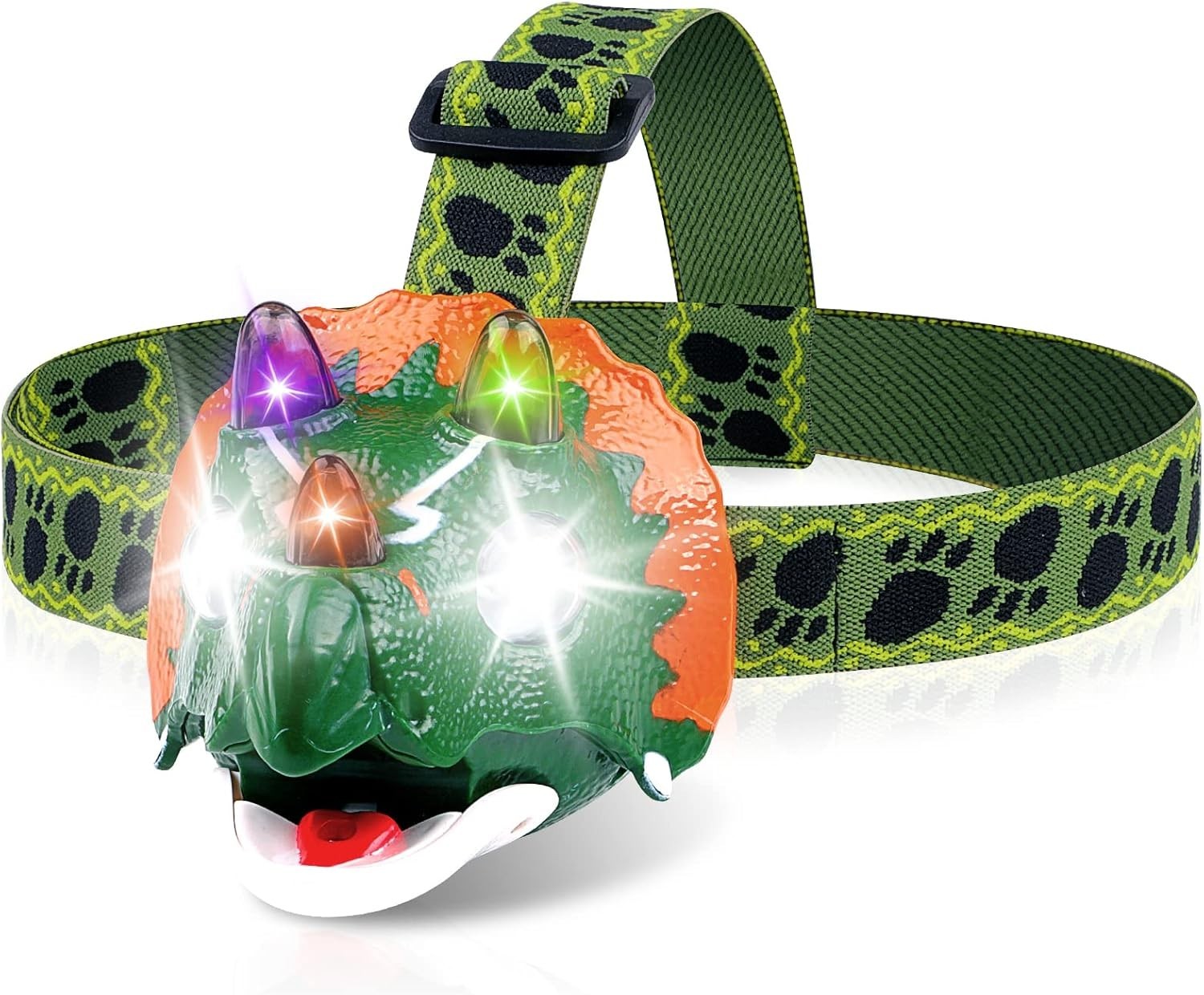 Adjustable Triceratops Headlamp: Multiple Modes & Roar Sound for Dino Lovers