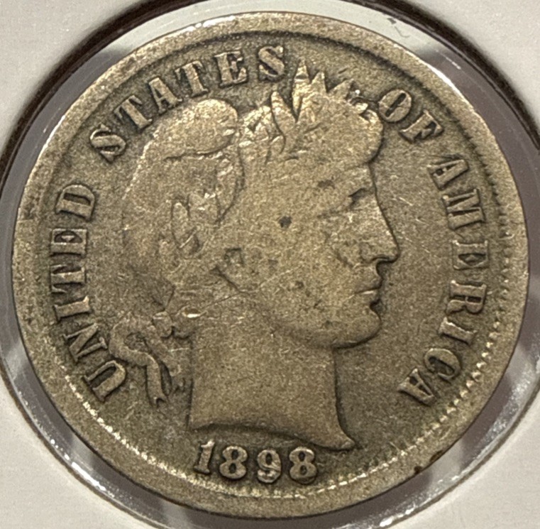 1898 Barber Dime 10C Silver Coin - VG / F Detail (U47)