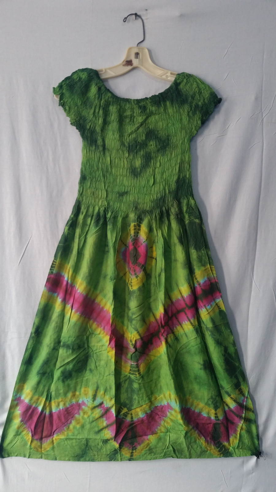 Women clothing Tie Dye Dress 100% Rayon Elastic Bust Sundress Green 1 Free Size