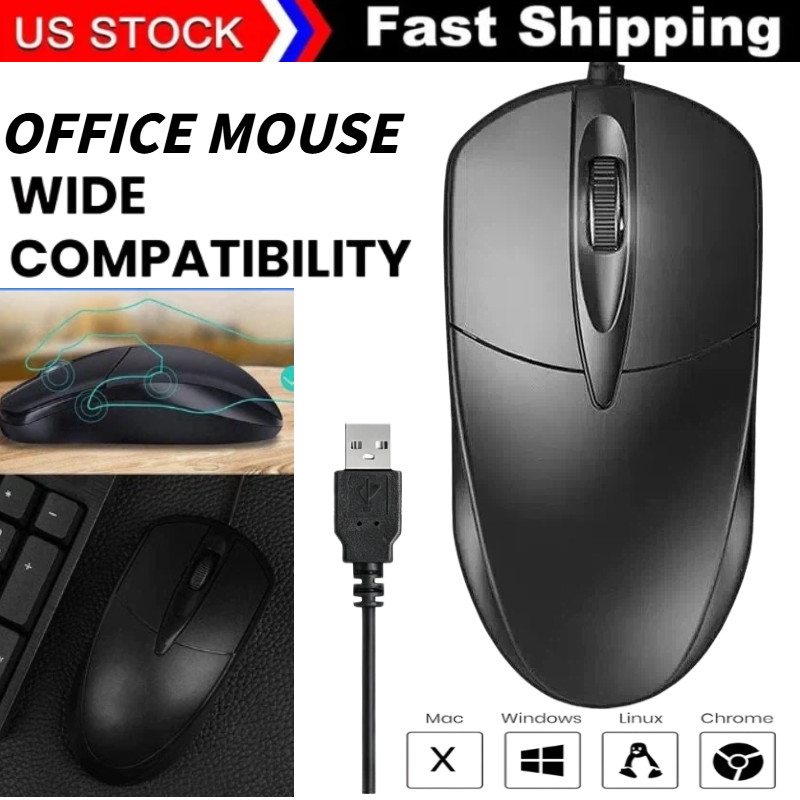USB 2.0 Optical Wired Scroll Wheel Mouse PC Laptop Notebook Desktop Black Mice-