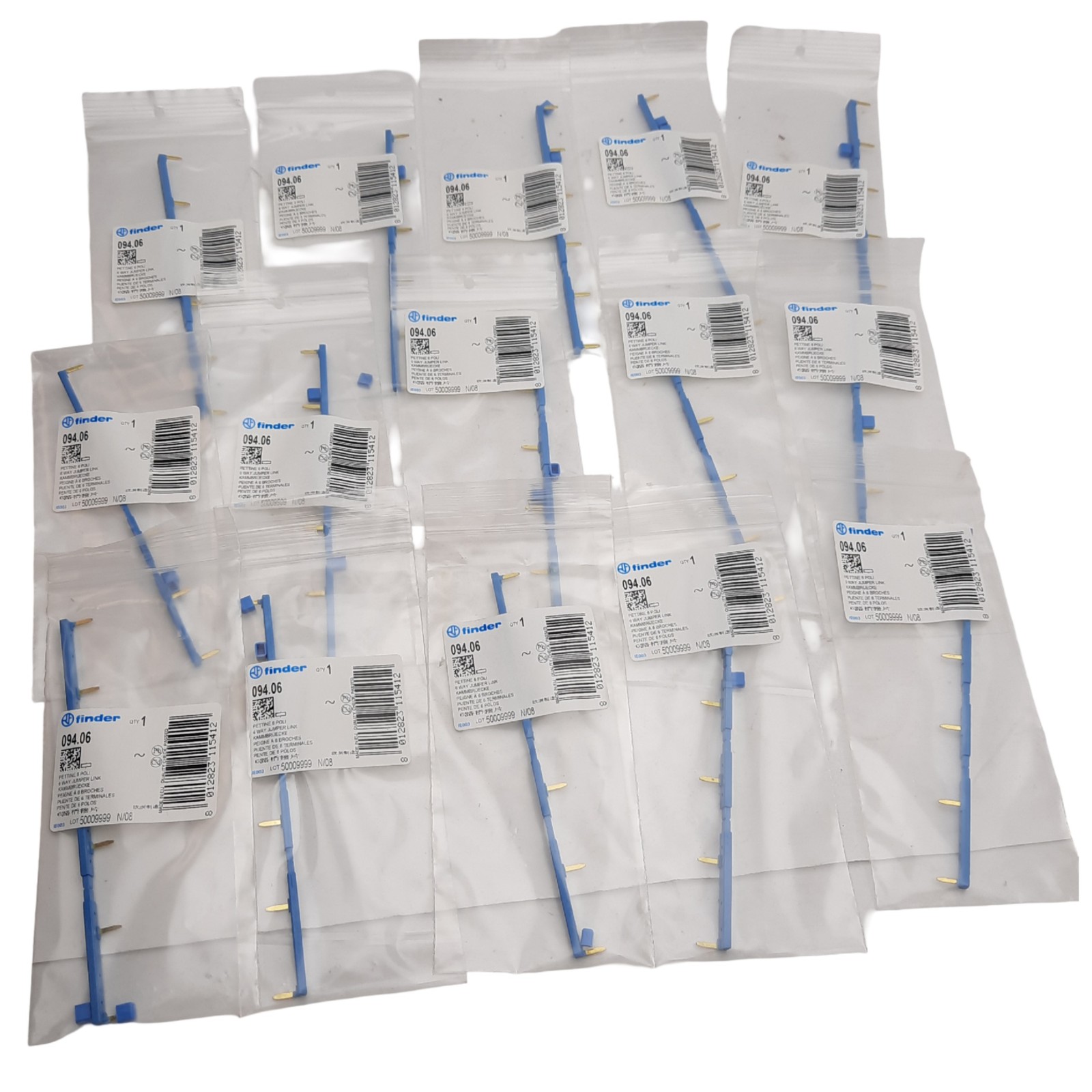 Lot of 15 Finder 094.06 6-Way Jumper Link 250V, 10A, 135mm x 5.1mm x 10.3mm