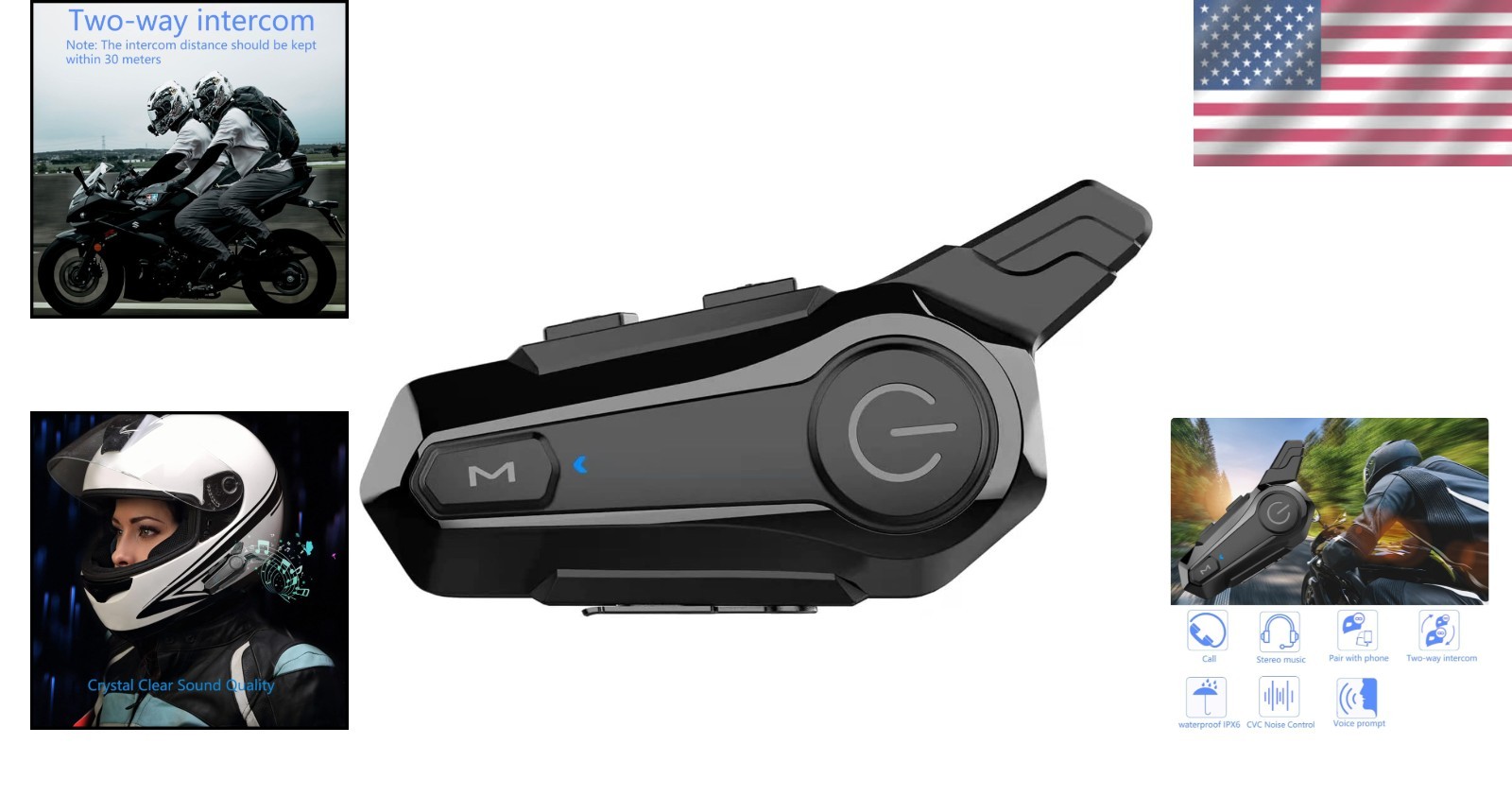 E1 Motorcycle Communication System - Waterproof Headset with Long Battery Life