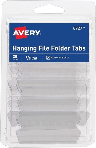 Insertable Hanging File Folder Tabs 1/5 Cut labels Clear 20/PK - 1EA