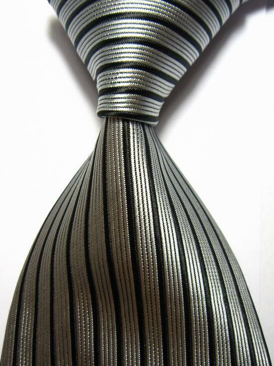 Hot! Classic Striped Silver Black JACQUARD WOVEN 100% Silk Men's Tie Necktie