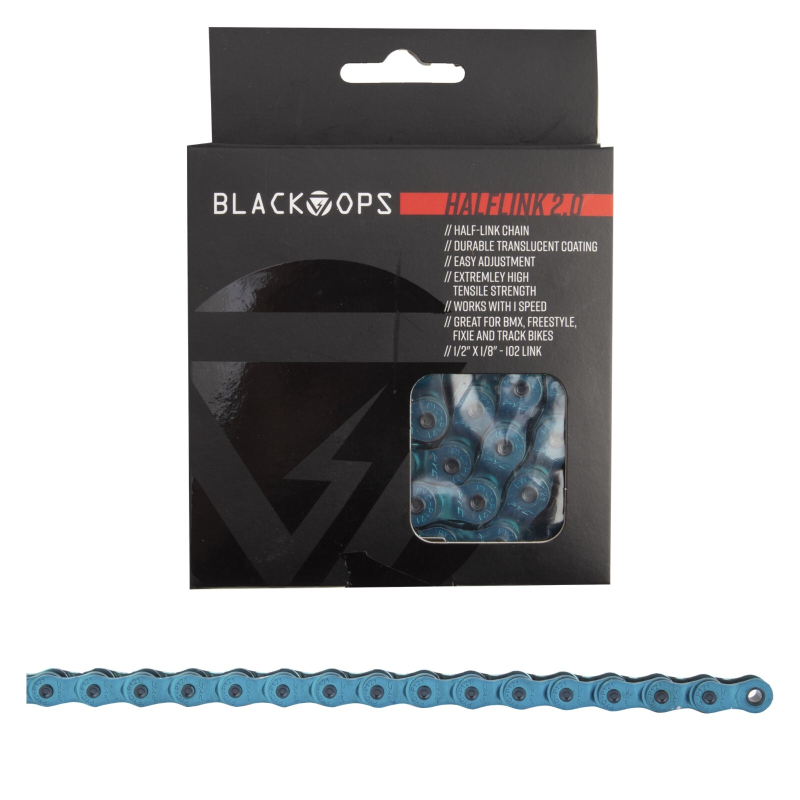 Chain Black-Ops 1/2x1/8 Half Link 2.0 1s Translucent-Blue 102 Links