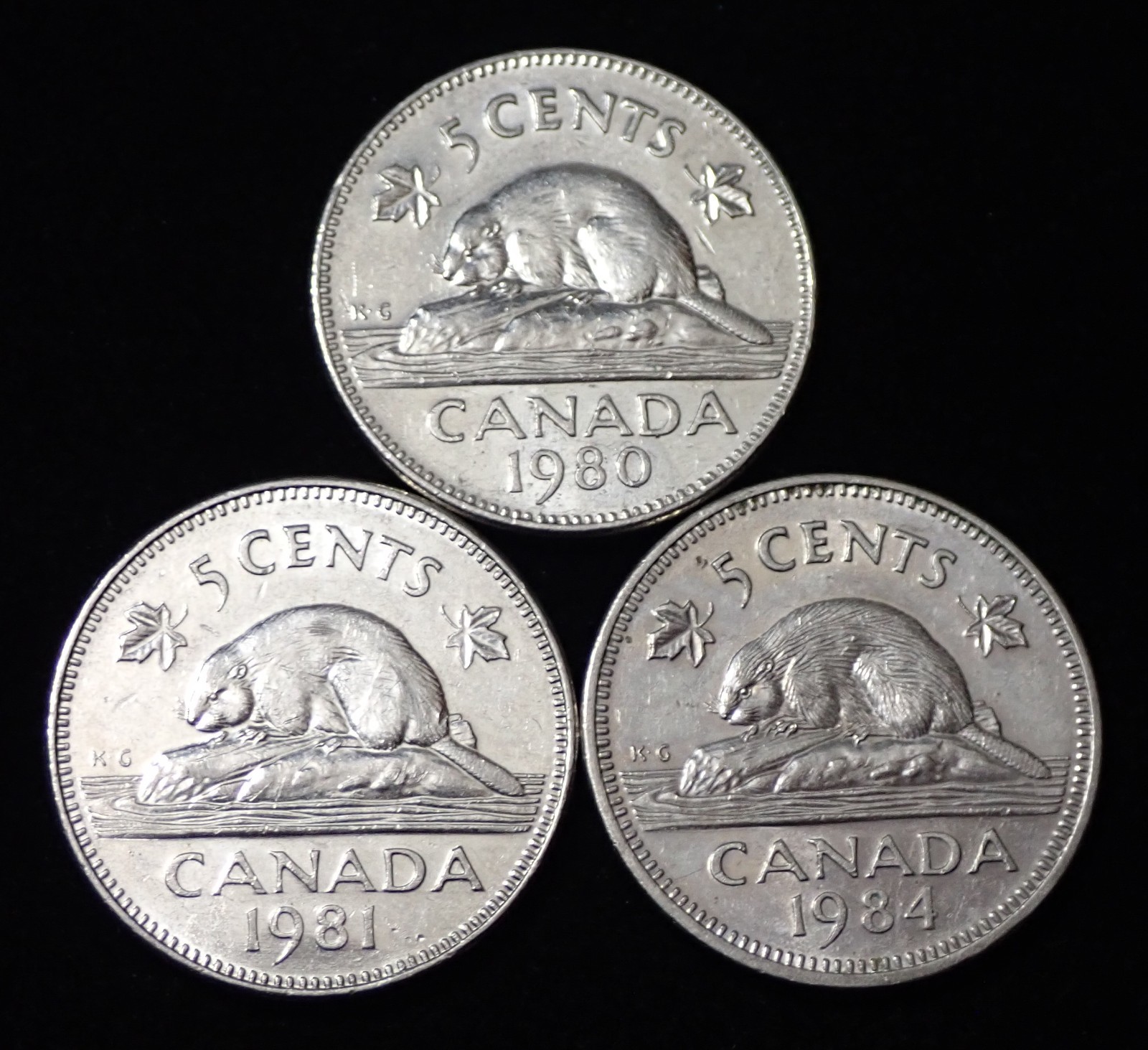Canada 5 Cents 1980 , 1981 , 1984 Lot of 3 Coins WCA 428