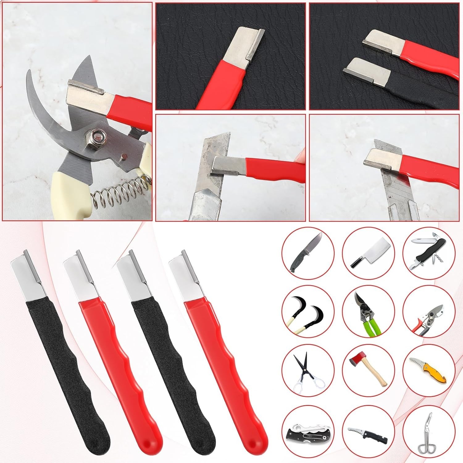 4 Pack Garden Tool Sharpener, Carbide Portable Quick Edge Sharpening Tool