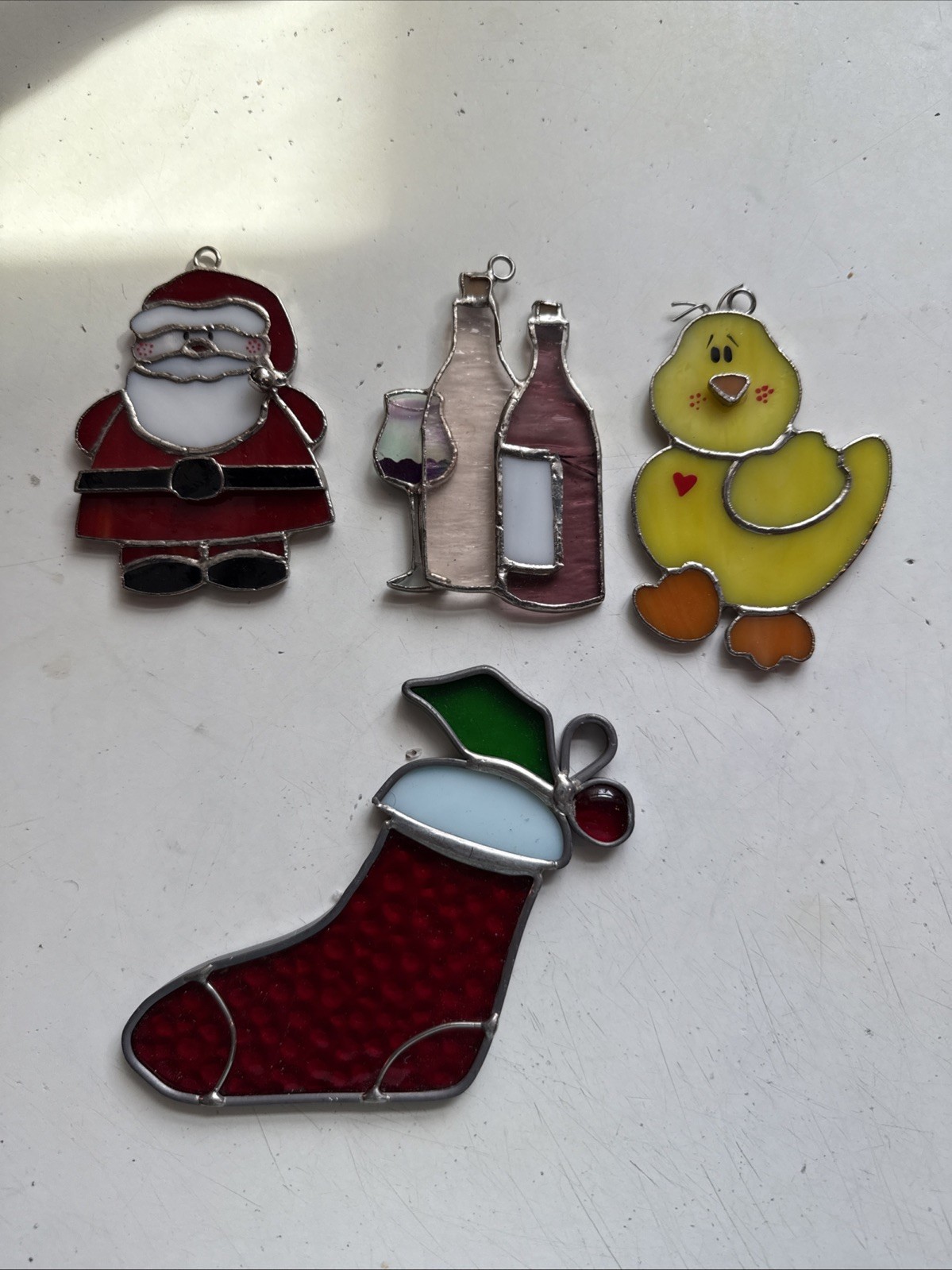 Suncatchers Drained GlassSanta, Chick, Wine Bottles And Christmas Stocking Set
