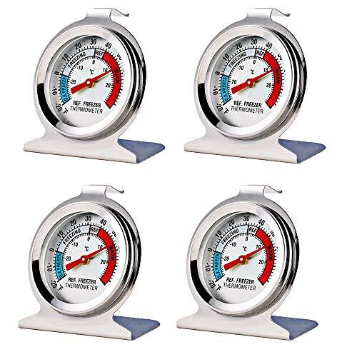 Paquete de 4 termómetros para refrigerador y congelador con esfera grande