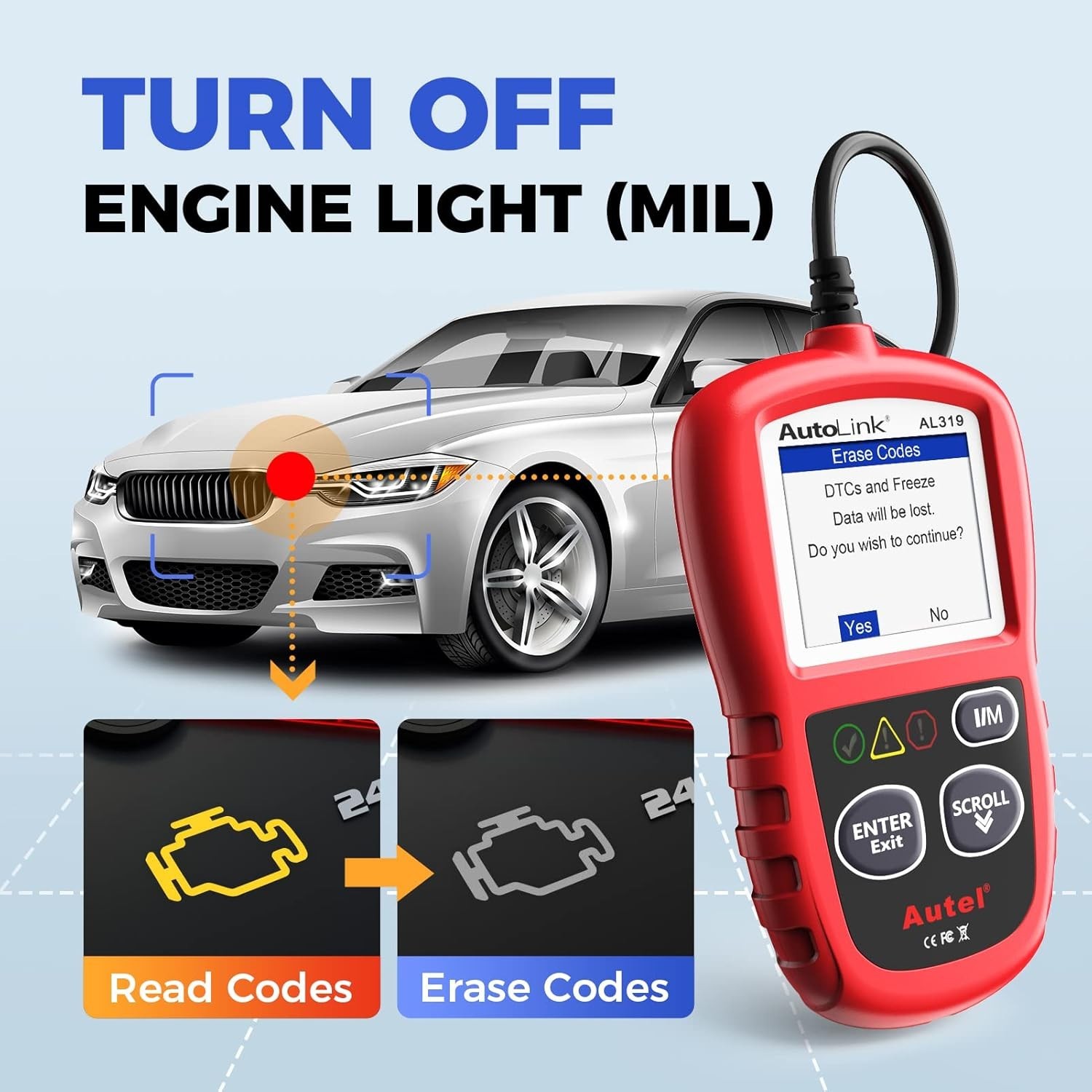 Professional Scanner AL319 Code Reader, Enhanced Check and Reset Engine Fault...