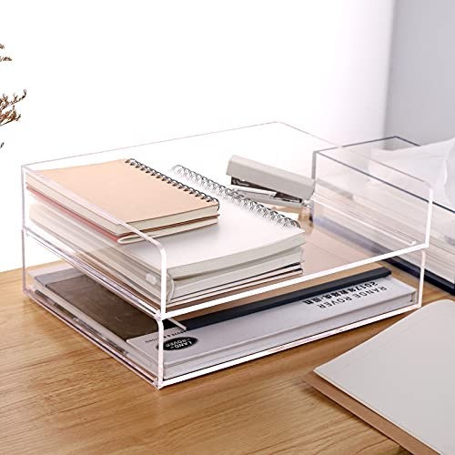 Acrylic Stackable Letter Tray Desk Organizer Horizontal Letter Tray, 2-Pack