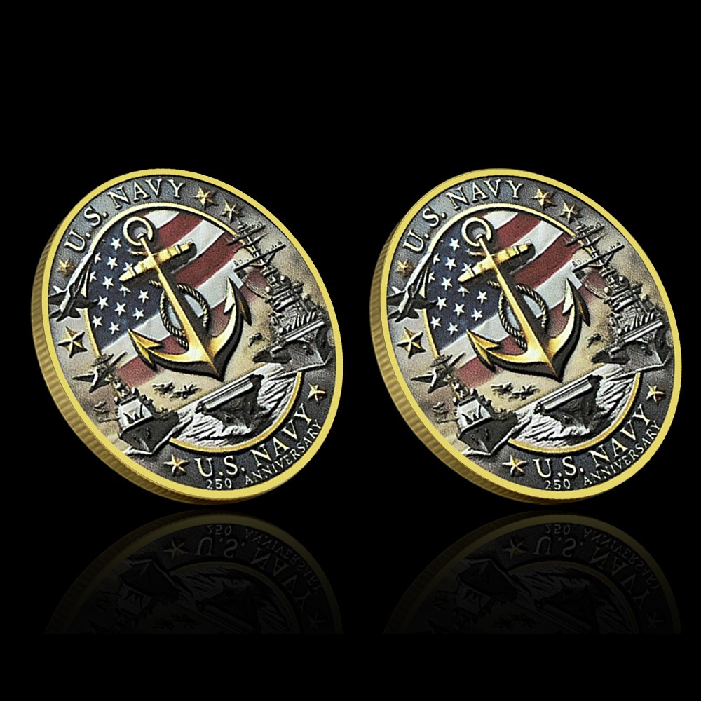 US Naval 250th Anniversary Challenge Coin Anchor Flag Warship Collectible Gift