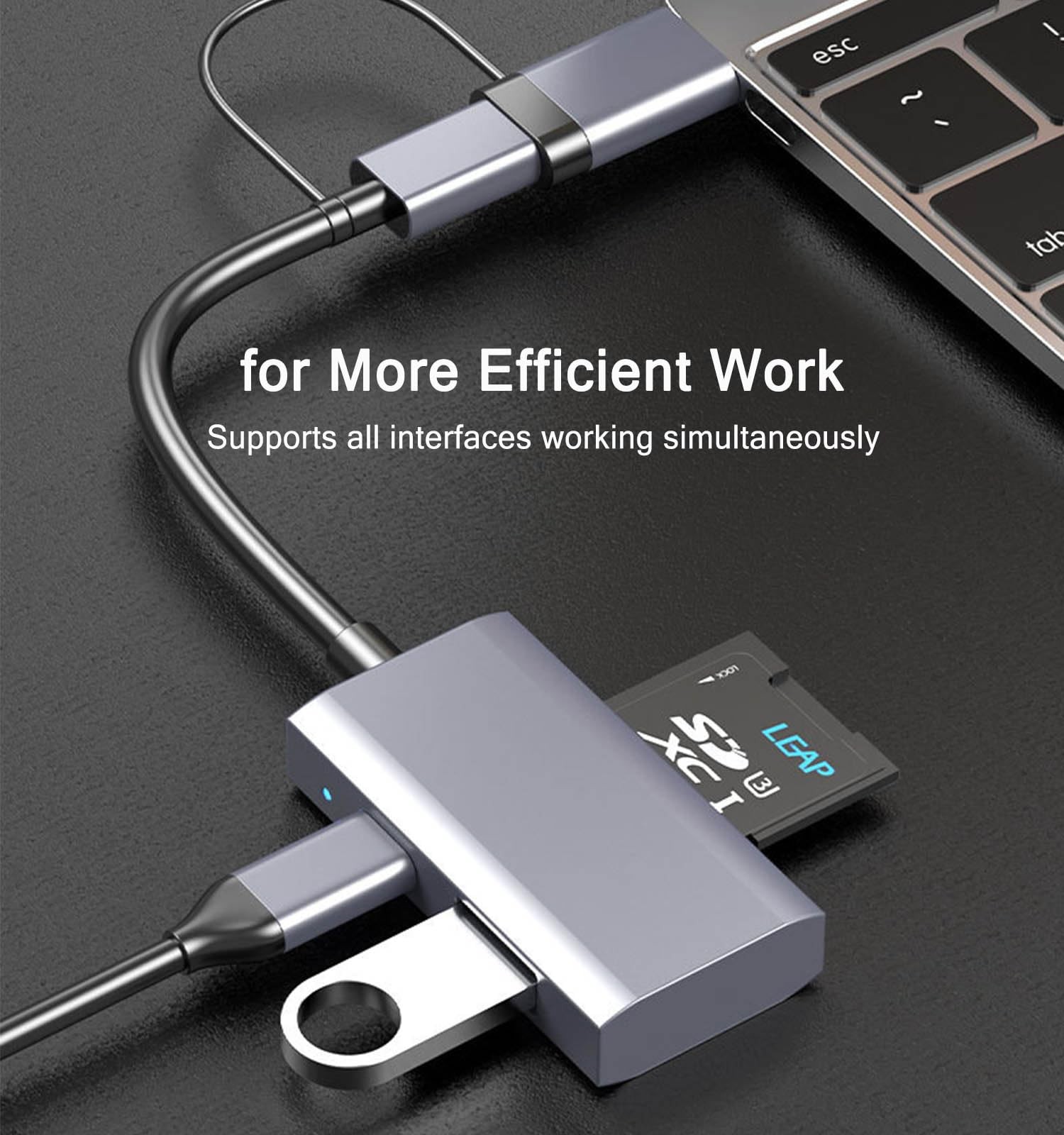 USB C 3.0 SD Card Reader 4 in 1, A&C Hub with Memory Silver Gray