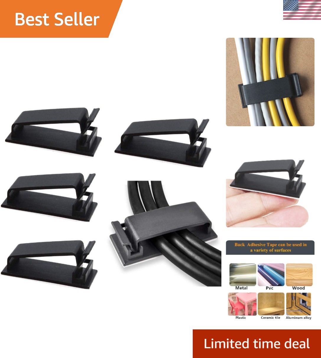 50Pcs Self Adhesive Cable Clips Black