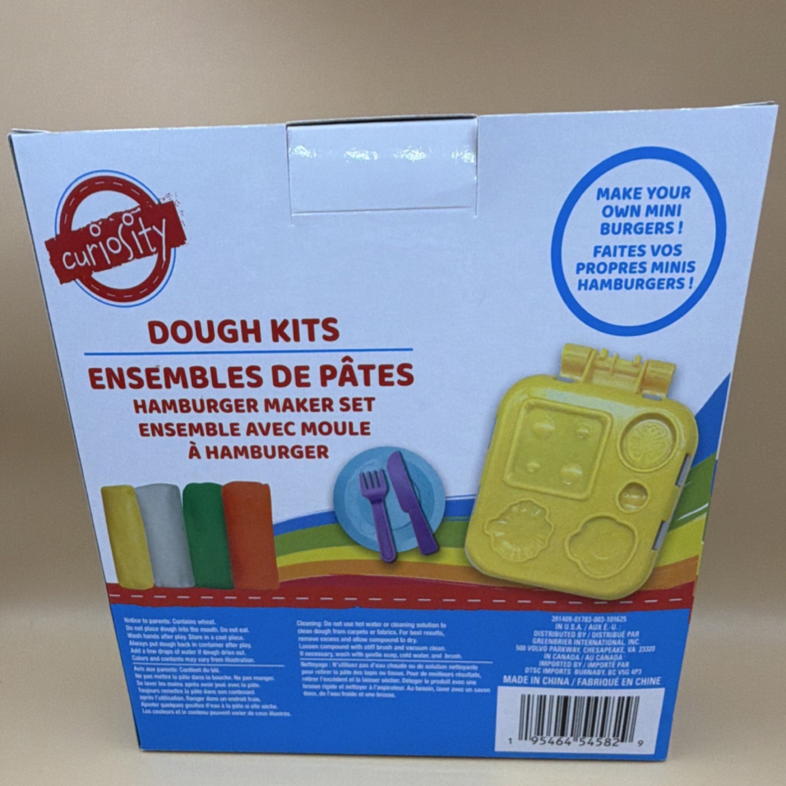 Curiosity Dough Kits Hamburger Maker Set 4 Dough Colors Mini Burger Maker