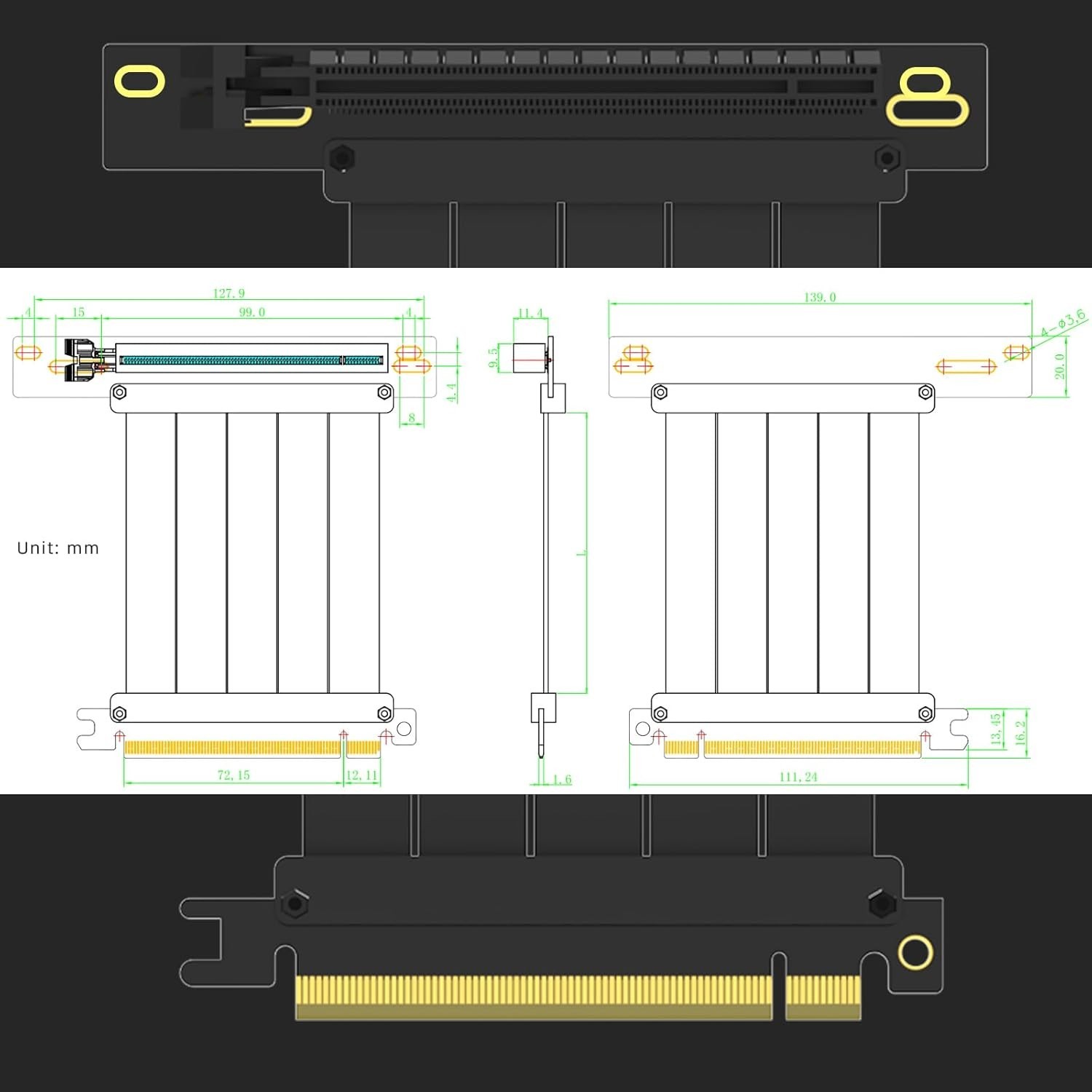 Efficient 600mm PCIe 3.0 Riser Cable for Low-End GPU with Anti-Static Protection