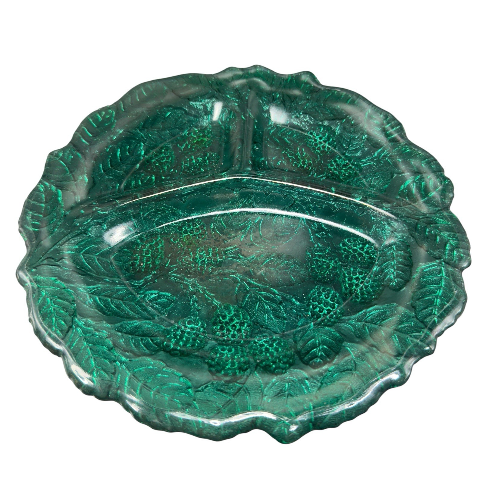 Indiana Glass Loganberry Teal Green Divided Dish Plate Glass Vintage Decor