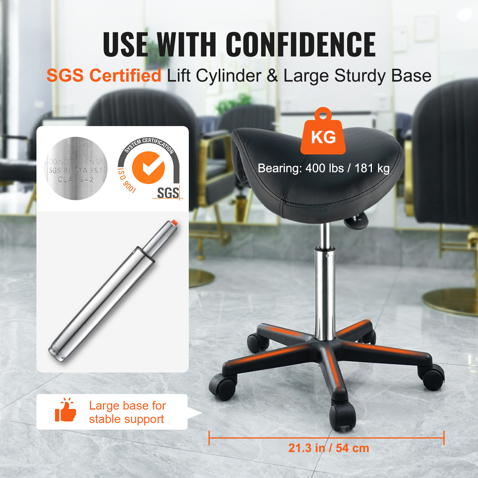 VEVOR Saddle Stool Rolling Chair Saddle Chair with Wheels Thickened PU Leather