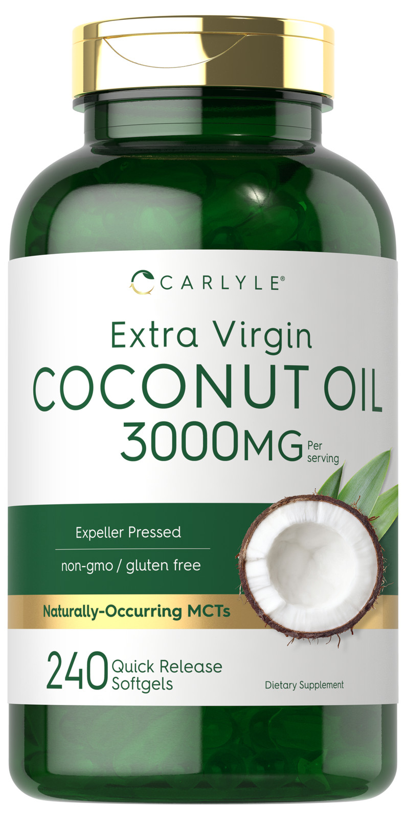 Coconut Oil Softgels | 3000 mg | 240 Count | Non-GMO, Gluten Free | by Carlyle