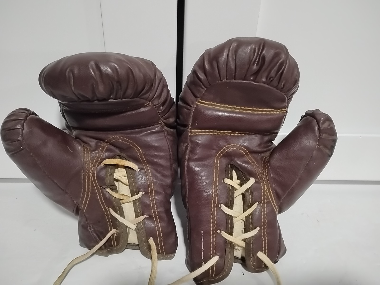 Vintage Children's Leather Boxing Gloves Laces Laced Kids Fight Club Nostalgia