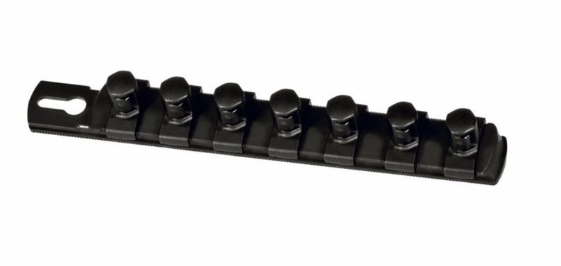 Ernst 8428 8"L 1/2" Drive Socket Rail Organizer with 7 Twist Lock Clips - Black