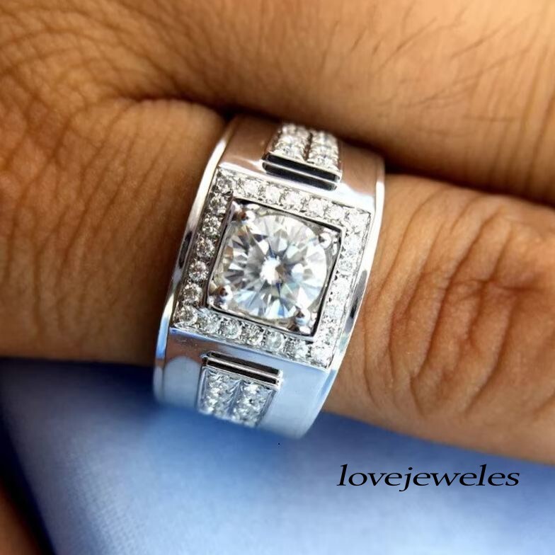 Men's Lab-Created Engagement Wedding  925 Silver Ring 2.10CT Round Cut Diamond