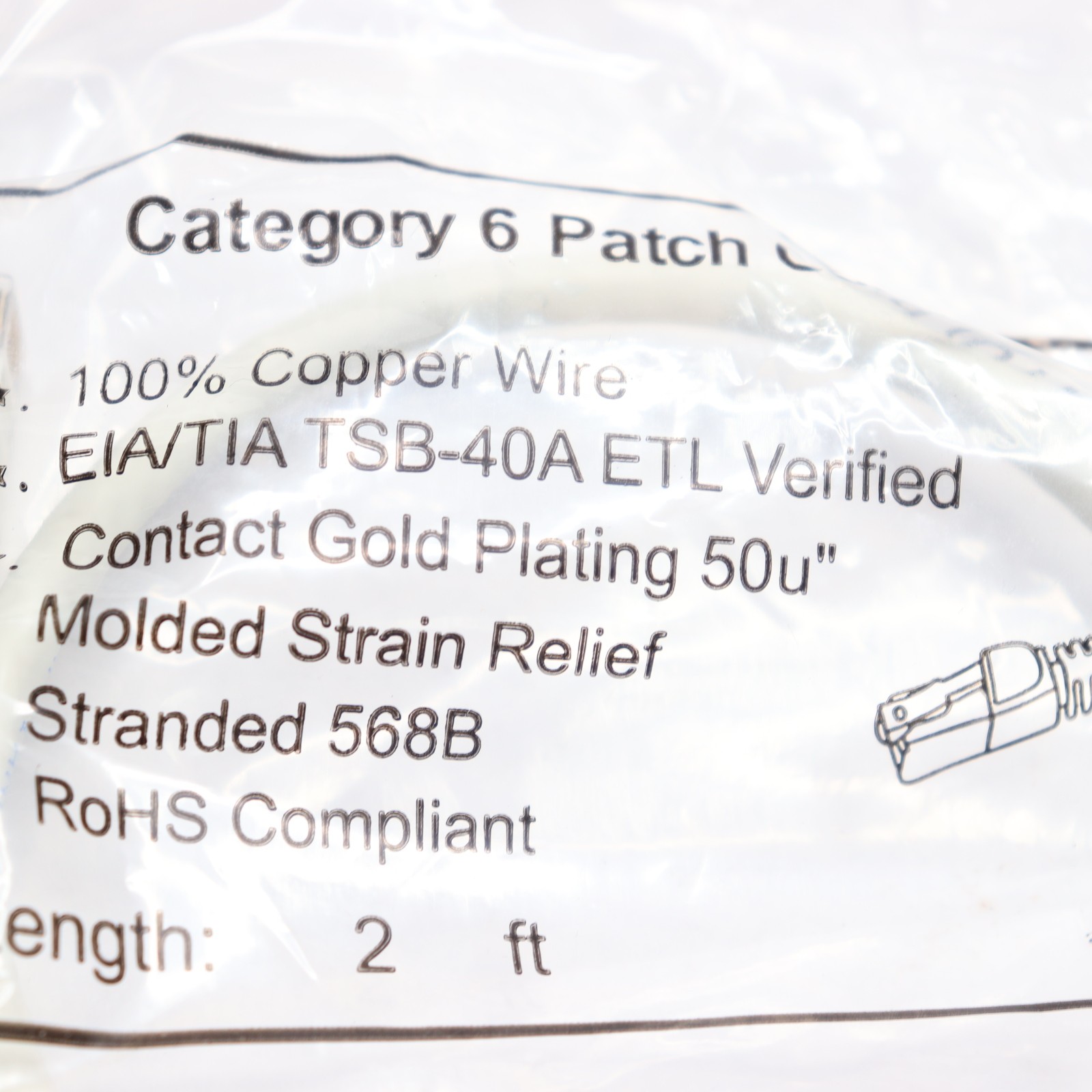 6 Patch Cord Copper Wire 50U 2 Ft. TSB-40A