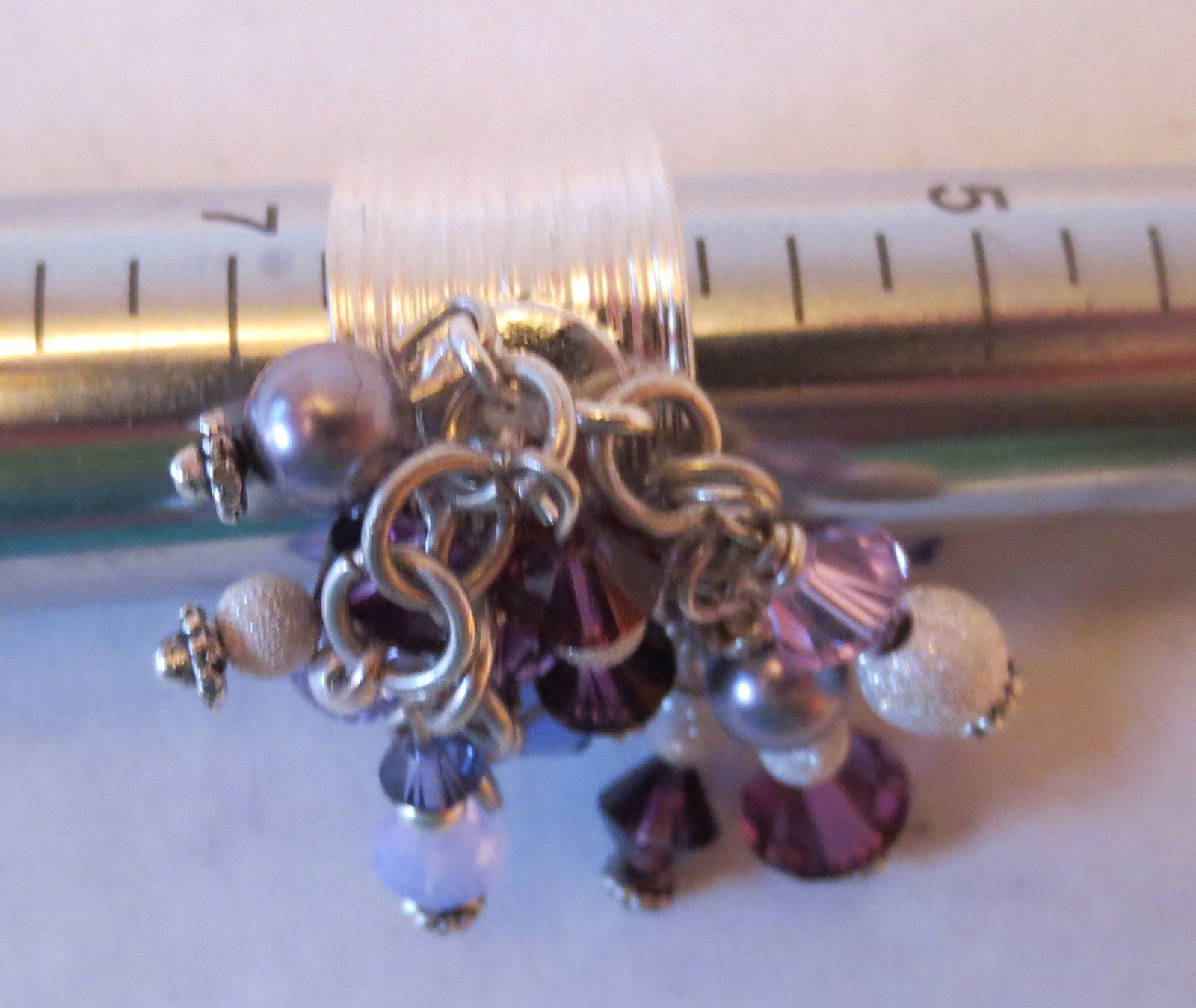 Artisan Sterling Silver Ring with Swarovski Amethyst Crystals - Adjustable